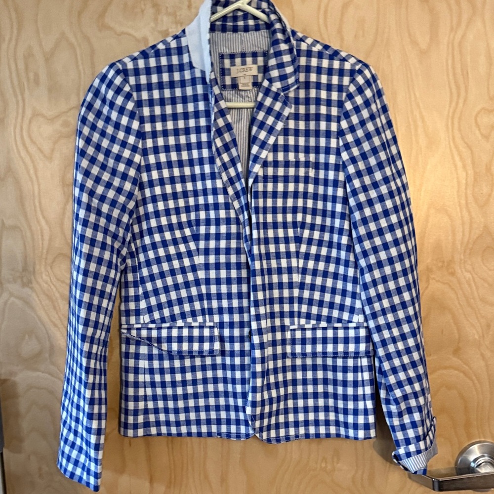 J. Crew Blue and White Checkered Blazer